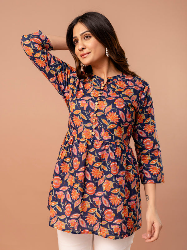 Top – Mandarin Collar, 3/4 Sleeves, Flattering Fit (Sizes S–XXL)