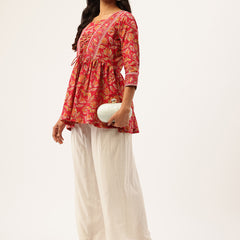 Princess Cut Top for Women - 3/4 Sleeves with Front Drawstrings