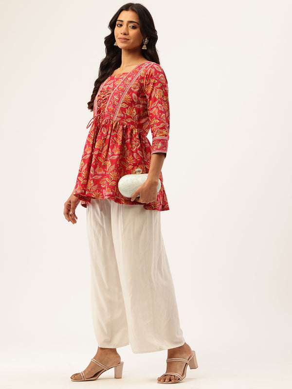 Princess Cut Top for Women - 3/4 Sleeves with Front Drawstrings