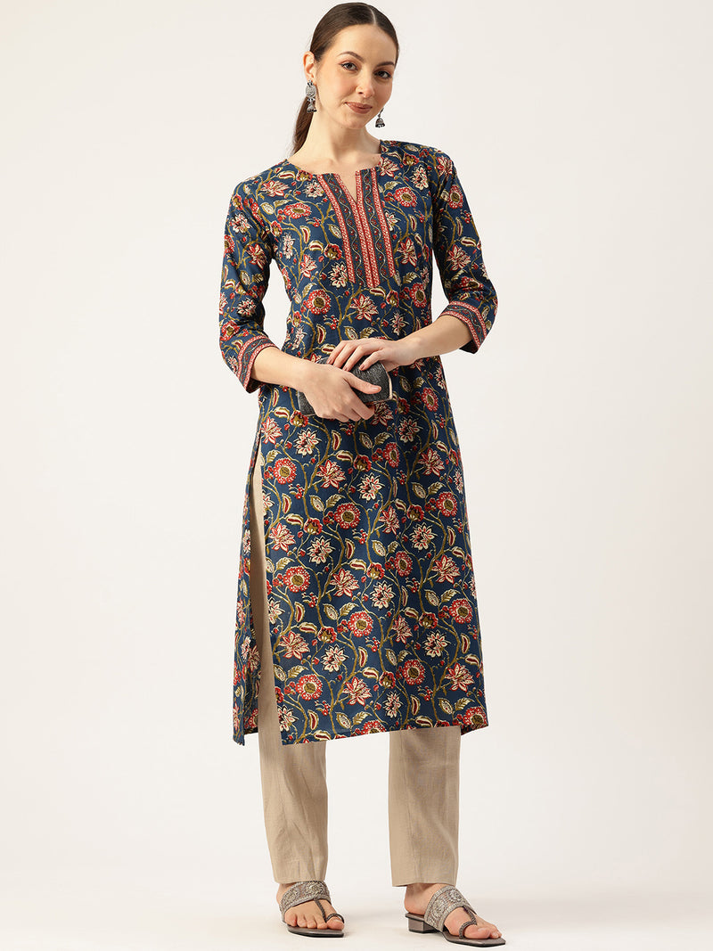 Empress Long Kurta for Women - V-Cut Neckline with 3/4 Sleeves