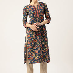 Empress Long Kurta for Women - V-Cut Neckline with 3/4 Sleeves