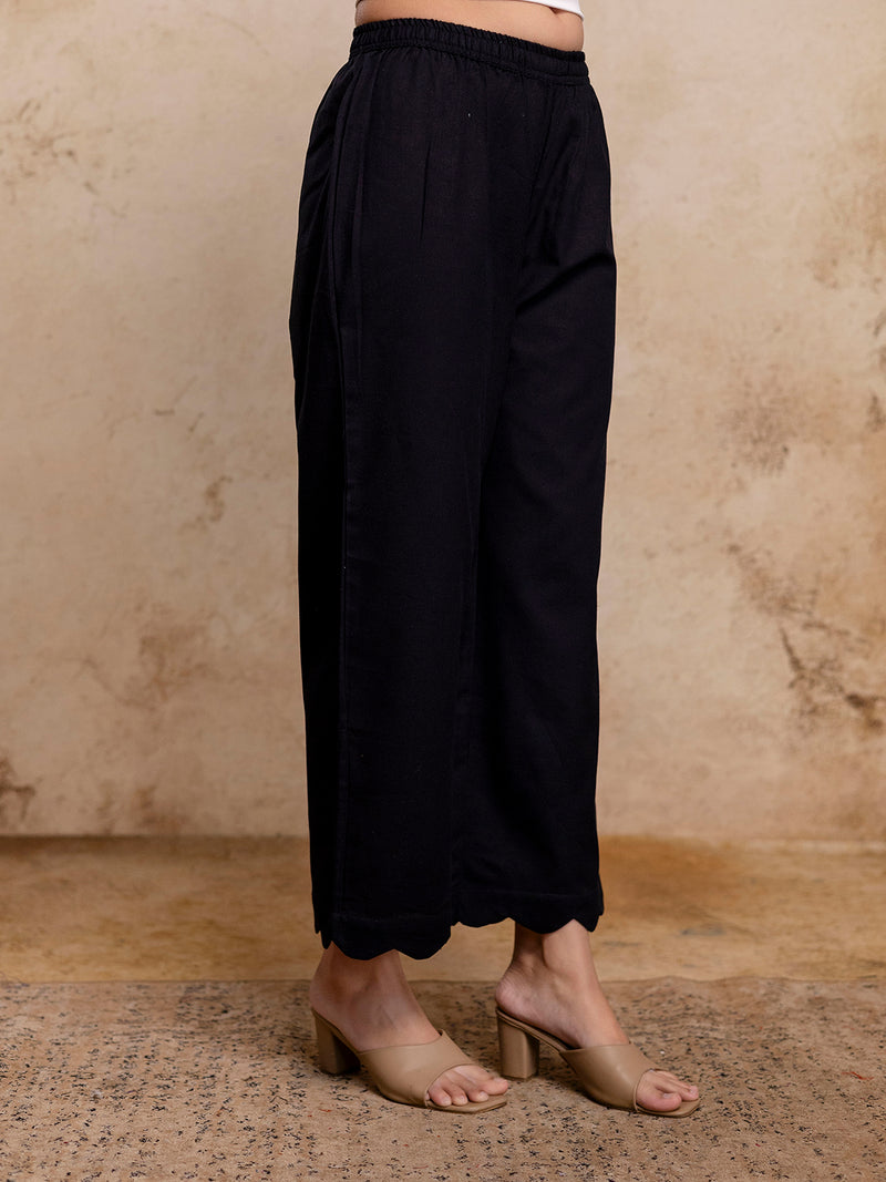 Classic Cotton Palazzos with Unique Curved Hem Design