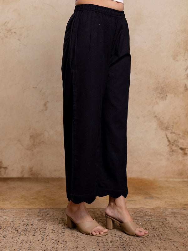 Classic Cotton Palazzos with Unique Curved Hem Design