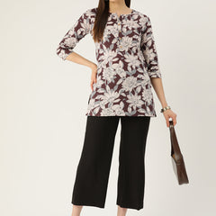 Floral Print 4 Button Straight Kurti