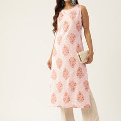 Feranoid Cotton Boat Neck Sleeveless Straight Kurti