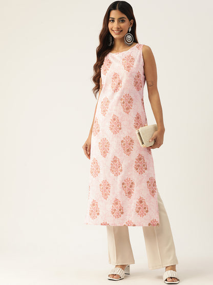 Feranoid Cotton Boat Neck Sleeveless Straight Kurti FRKT6342