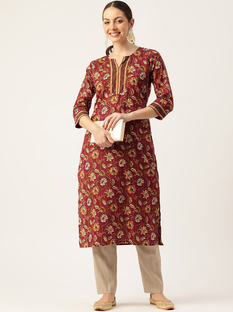 Empress Long Kurta for Women - V-Cut Neckline with 3/4 Sleeves
