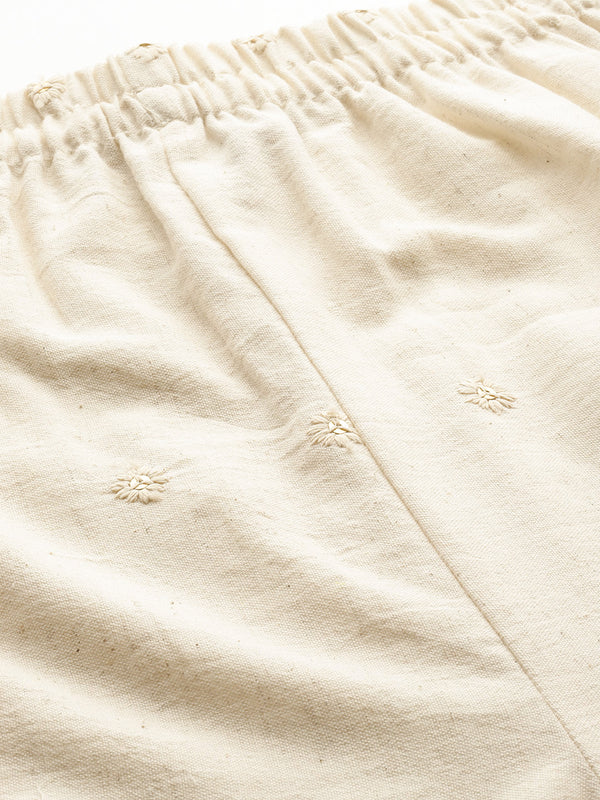 Beige Beige Palazzo|Embroidered, Flax Cotton, Sequin Detail, Ankle-Length, Single Pocket