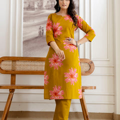 Printed Cotton Kurta Set with Ankle-Length Pants and Graceful Dupatta