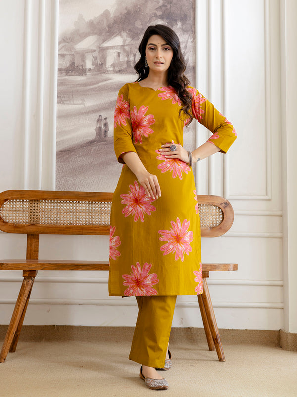 Printed Cotton Kurta Set with Ankle-Length Pants and Graceful Dupatta