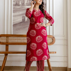 Bordered V-Neck 3-Piece Kurta Set with Ankle-Length Pants & Full-Length Dupatta (M–XXL)