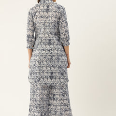 Grey Elegant Collared Co-Ord Set with Frill Detail & Elasticated Pants