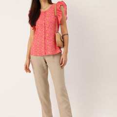 Elegant Puff Sleeve Buttoned Cotton Shirt for Women - Stylish & Comfortable