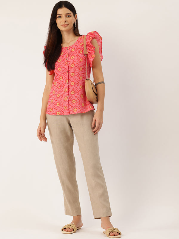 Elegant Puff Sleeve Buttoned Cotton Shirt for Women - Stylish & Comfortable