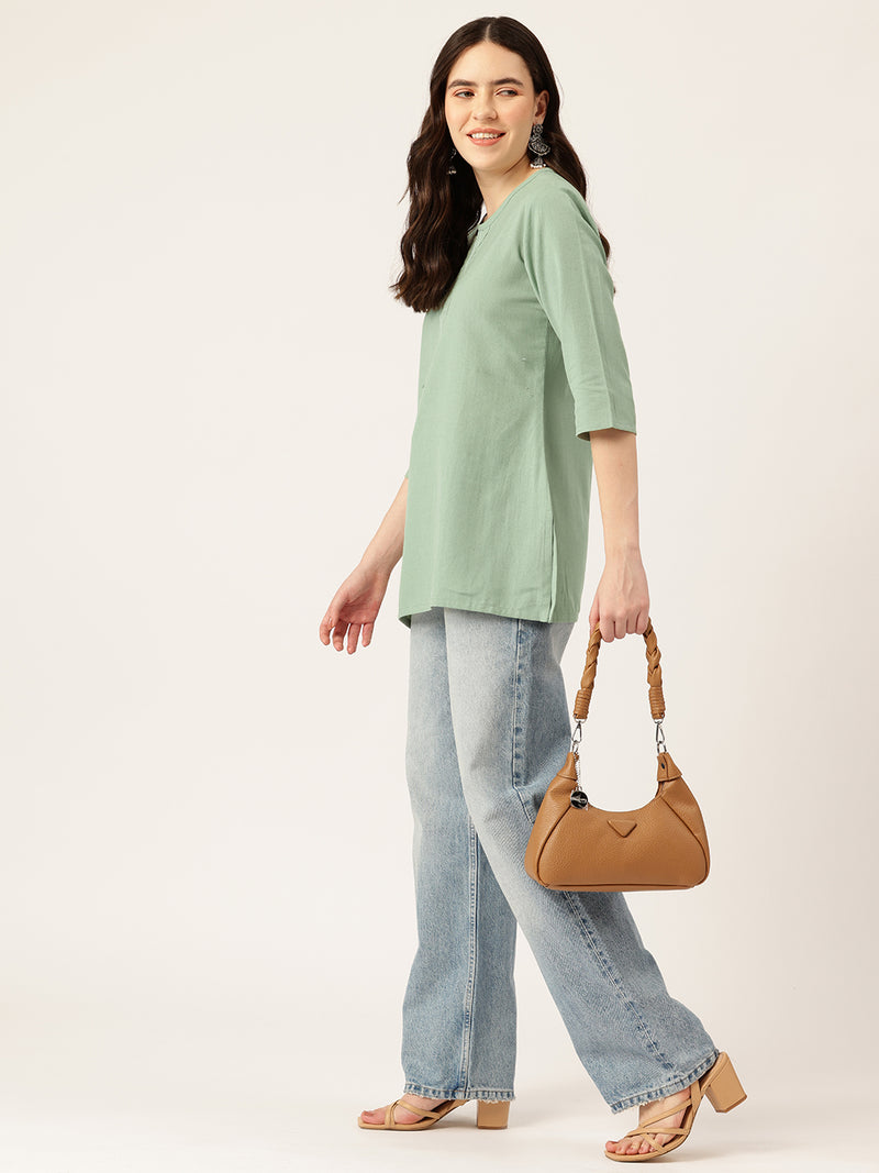 Elegant Short Kurti for Women – 3/4 Sleeves | Round Neck |