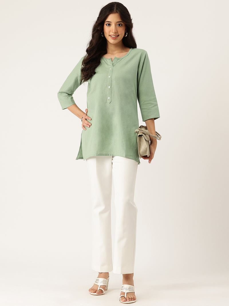 Elegant Short Kurti for Women –Button Detailing & 3/4 Sleeves | Round Neck |