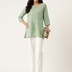 Elegant Short Kurti for Women –Button Detailing & 3/4 Sleeves | Round Neck |