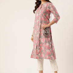 Elegant A-Line Long Kurta for Women - Mandarin Collar with Button Detailing