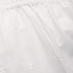 White White Embroidered Cotton Palazzos–Elastic Waist & Ankle-Length with Side Pocket