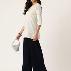 Elegant Short Kurti for Women –Button Detailing & 3/4 Sleeves | Round Neck |