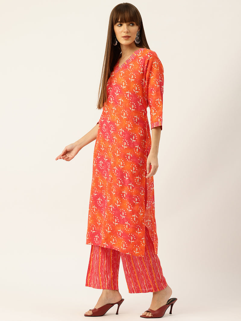 Bordered V-Neck 3-Piece Kurta Set with Ankle-Length Pants & Full-Length Dupatta (Size S-XXL).