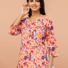 Chic Printed Short Kurti with Round Neck & 3/4 Sleeves