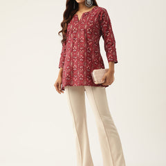 Cotton Printed V-Neck Short Kurti