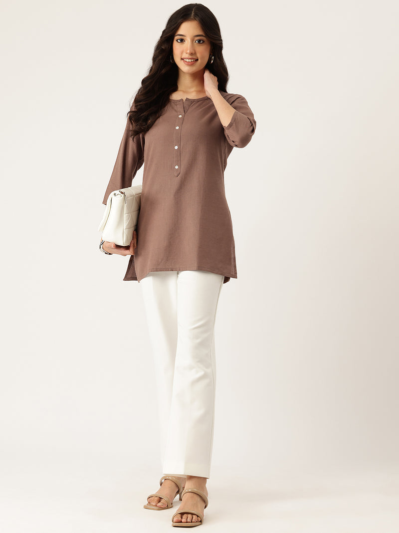 Elegant Short Kurti for Women –Button Detailing & 3/4 Sleeves | Round Neck |