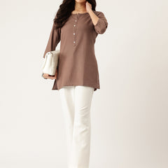 Elegant Short Kurti for Women –Button Detailing & 3/4 Sleeves | Round Neck |