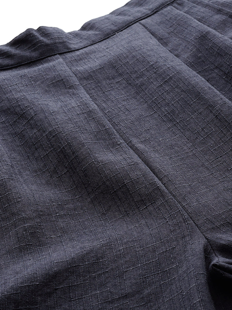 Blue Linen Trouser - Ankle-Length Pant , Partially Elasticated ,Double Pockets