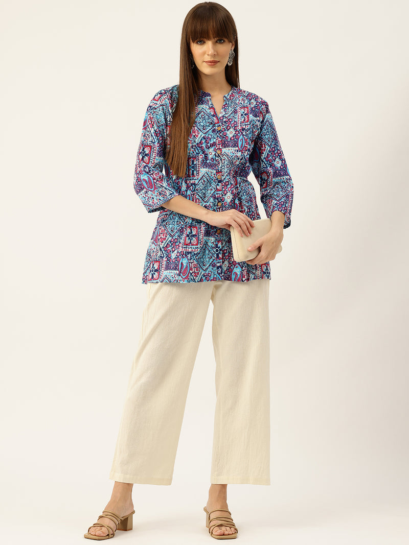 Elegant Mandarin Collar Printed Tunic – Stylish & Comfortable, Sizes