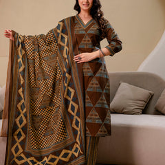 Bordered V-Neck 3-Piece Kurta Set with Ankle-Length Pants & Full-Length Dupatta (M–XXL)