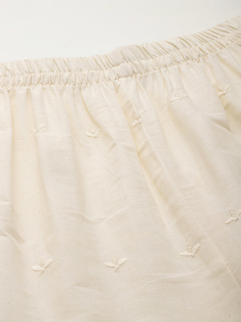 Beige Palazzos | Embroidered Elegnace With Elastic Waist & Single Pocket