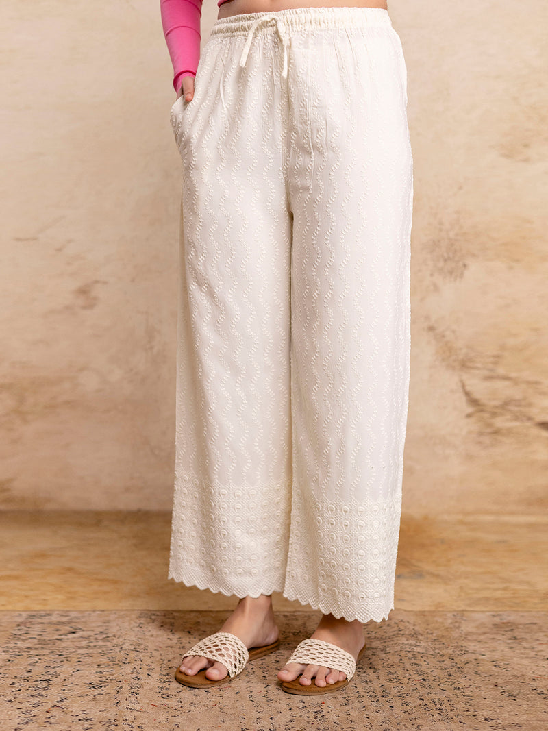 Graceful Rayon Embroidered Palazzos with Elegant Wide-Leg Fit