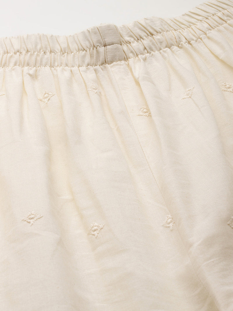 Beige Palazzos | Embroidered Elegnace With Elastic Waist & Single Pocket