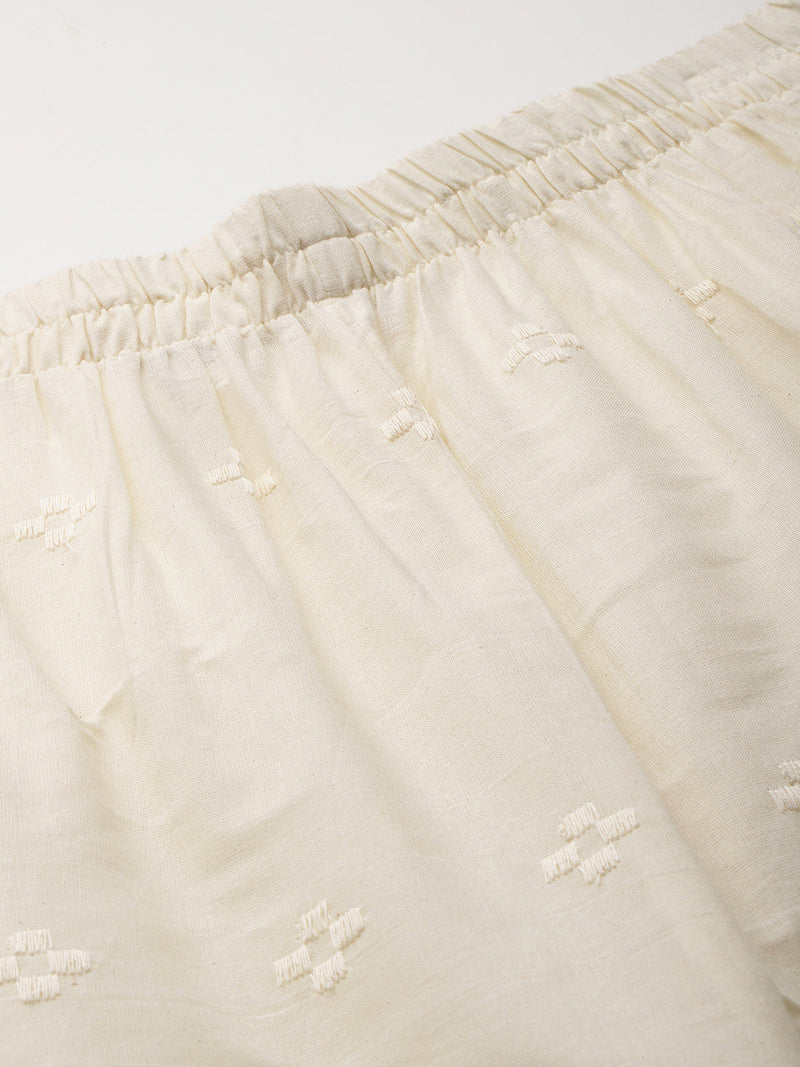 Beige Palazzos | Embroidered Elegnace With Elastic Waist & Single Pocket