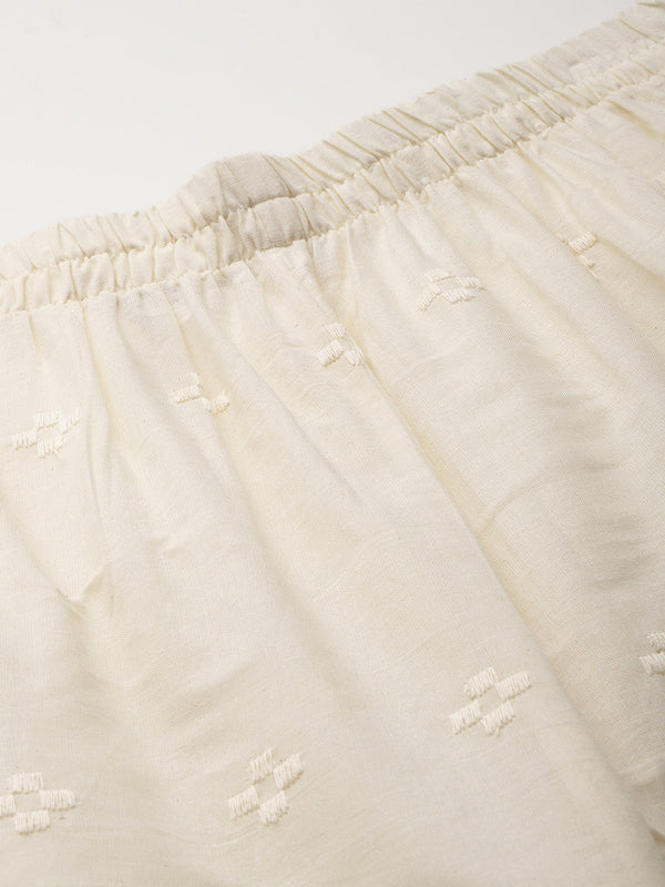 Beige Palazzos | Embroidered Elegnace With Elastic Waist & Single Pocket