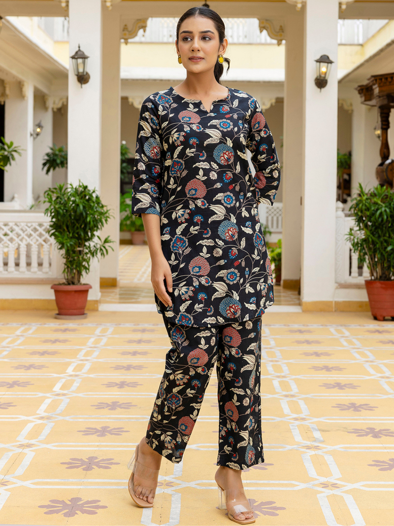 Black Breezy Printed Cotton Co-Ord Set for Comfortable All-Day Wear