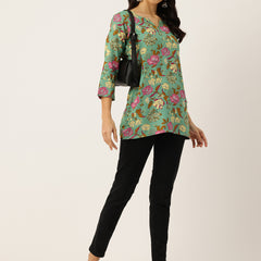 3/4 Sleeve Round Neck Vcut top Green2 Colour