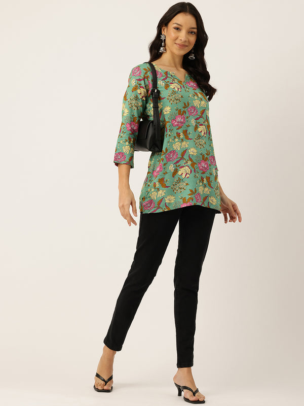 3/4 Sleeve Round Neck Vcut top Green2 Colour