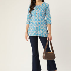 Floral Print 4 Button Straight Kurti