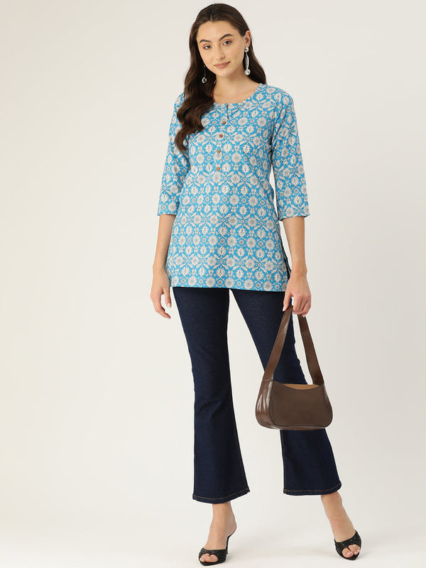 Floral Print 4 Button Straight Kurti