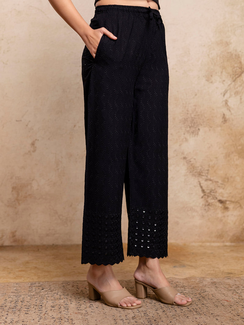 Graceful Rayon Embroidered Palazzos with Elegant Wide-Leg Fit