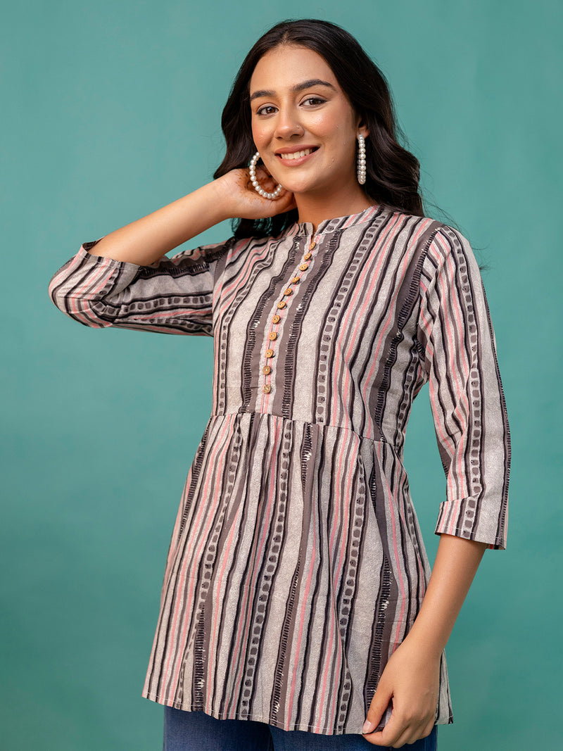 Tunic – Mandarin Collar, 3/4 Sleeves, Flattering Fit (Sizes S–XXL)