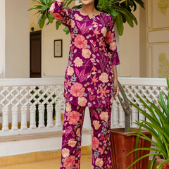 Purple Breezy Printed Cotton Co-Ord Set for Comfortable All-Day Wear