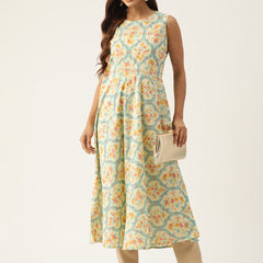 Cotton Printed Sleeveless A-Line Flared Kurti