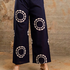 Blue Women’s Co-Ord Set–Printed Collared Kurta with 3/4 Sleeves & Elastic Waist Pants