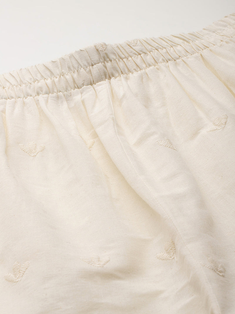 Beige Palazzos | Embroidered Elegnace With Elastic Waist & Single Pocket