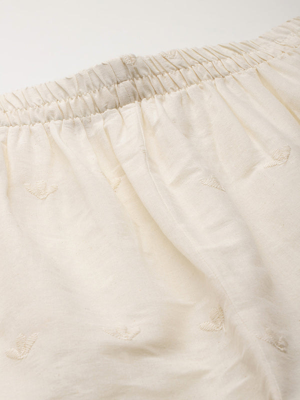 Beige Palazzos | Embroidered Elegnace With Elastic Waist & Single Pocket