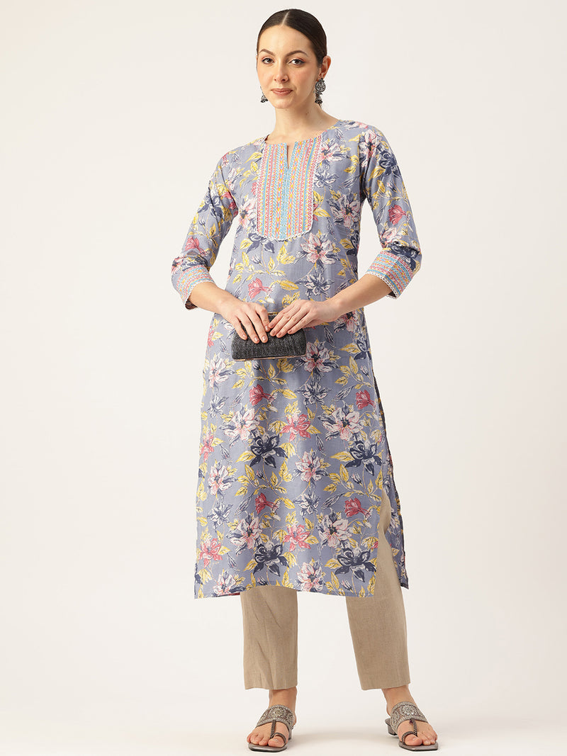 Empress Long Kurta for Women - V-Cut Neckline with 3/4 Sleeves